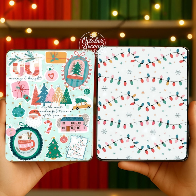 Étui réversible pour liseuse Kindle : ambiance pastel bohème et joyeuse de Noël image 1