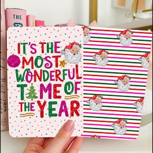 Reversible Kindle Case Insert, Most Wonderful Time Christmas Lettering and Santa Stripe afbeelding 1