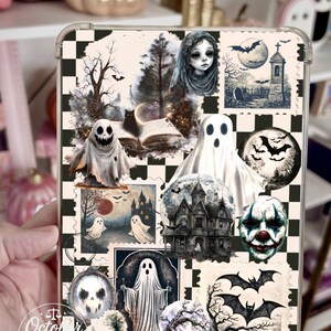 Inserto reversible para funda Kindle, collage de fotos gótico de Halloween y cuadros blancos y negros. imagen 5