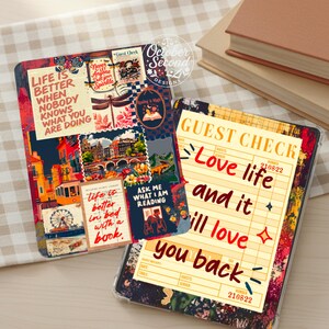 Reversible Kindle Case Insert, Eclectic Bookish Travel Collage & Abstract Brushstroke afbeelding 1