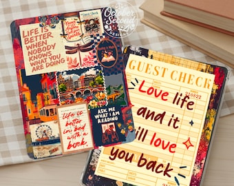 Reversible Kindle Case Insert, Eclectic Bookish Travel Collage & Abstract Brushstroke