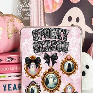 Reversible Kindle Case Insert, Spooky Season Ghost Cameos and Black Lace Print immagine 3