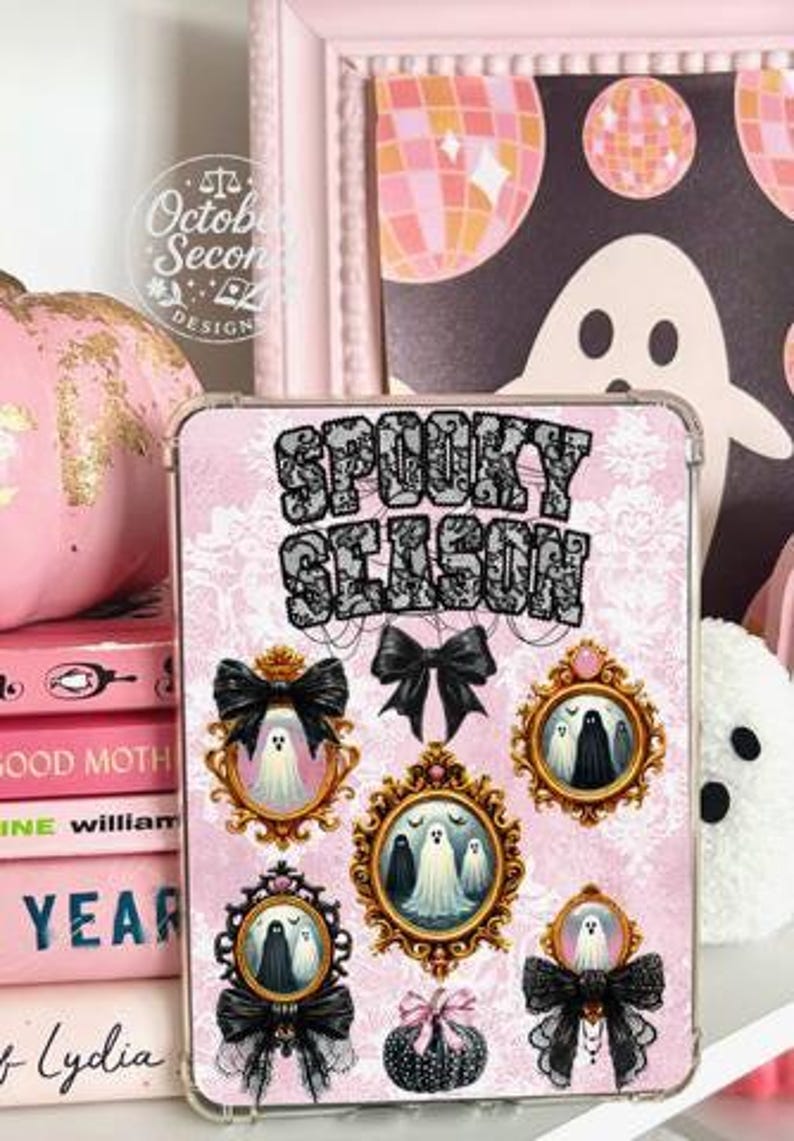 Reversible Kindle Case Insert, Spooky Season Ghost Cameos and Black Lace Print immagine 3