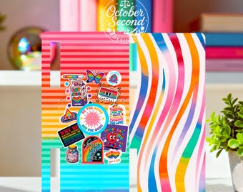 Reversible Boox Case Insert, Love is Love Pride Collage & Rainbow Wavy Stripe