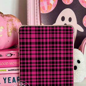 Reversible Kindle Case Insert, Hot Pink Horror Stickers and Pink Black Plaid afbeelding 6
