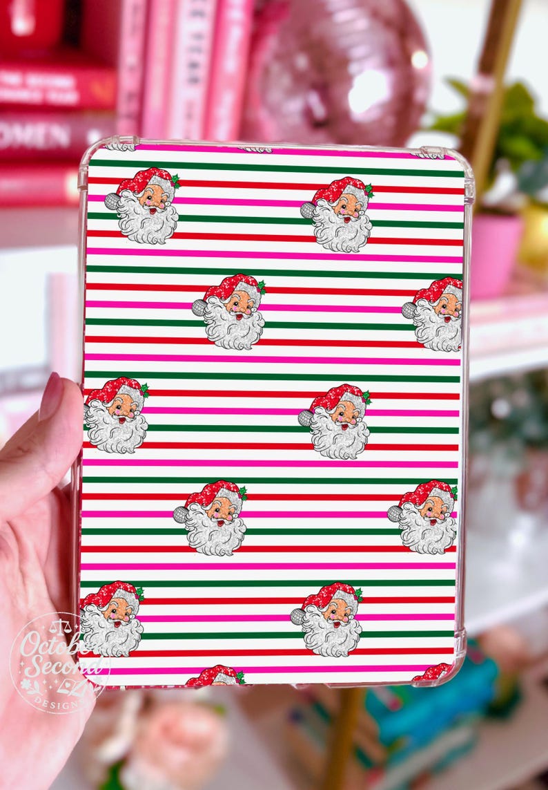 Reversible Kindle Case Insert, Most Wonderful Time Christmas Lettering and Santa Stripe afbeelding 3