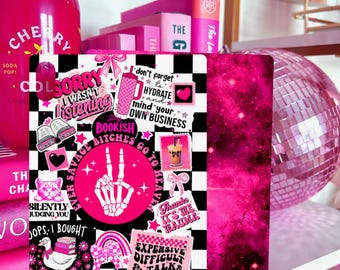 Reversible iPad Case Insert, Savage Bookish Checker Collage and Pink Galaxy