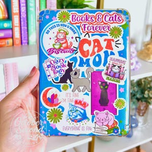 Reversible Kindle Case Insert, Crazy Book Lady Cat Mom, Sticker Collage