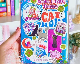 Reversible Kindle Case Insert, Crazy Book Lady Cat Mom, Sticker Collage