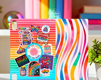 Reversible iPad Case Insert, Love is Love Pride Collage & Rainbow Wavy Stripe