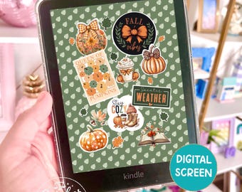 Green Fall Pumpkin Collage Kindle Lock Screen, Cozy Autumn Digital Download