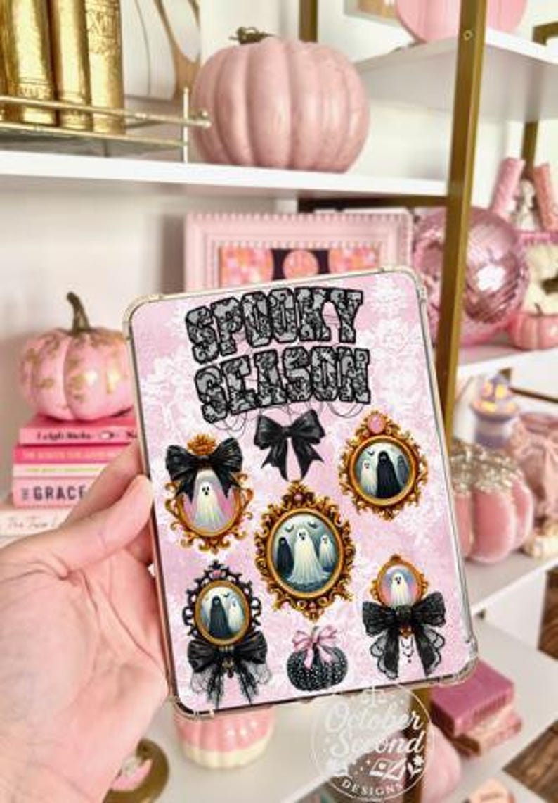 Reversible Kindle Case Insert, Spooky Season Ghost Cameos and Black Lace Print immagine 5
