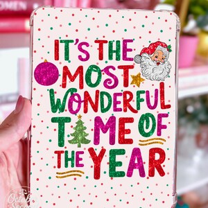 Reversible Kindle Case Insert, Most Wonderful Time Christmas Lettering and Santa Stripe afbeelding 2