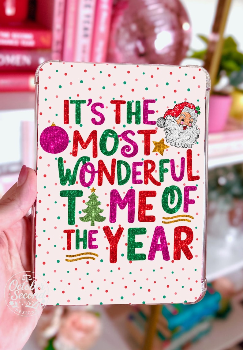 Reversible Kindle Case Insert, Most Wonderful Time Christmas Lettering and Santa Stripe afbeelding 2