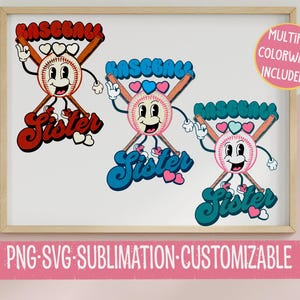 Retro Baseball Sister PNG & SVG Bundle: Game Day Graphics (Digital Download