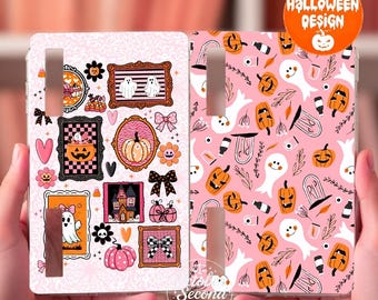 Reversible Boox Case Insert, Pink Halloween Frame Sticker Print and Ghost Pumpkin Pattern