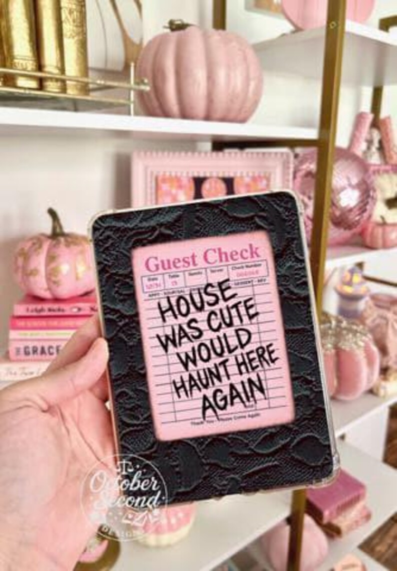 Reversible Kindle Case Insert, Spooky Season Ghost Cameos and Black Lace Print immagine 6
