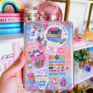 Reversible Kindle Case Insert, Pastel Ghost and Skeleton Bookish Collage
