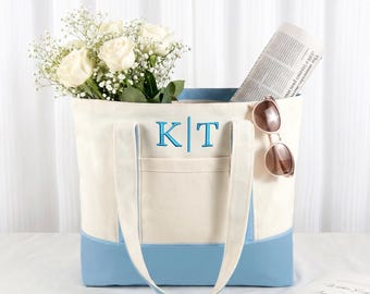 Embroidered Canvas Tote Bag, Personalized Name Zipper Tote, Bachelorette Gift Bag, Gift For Girlfriend & Best Friend, Gift for Her