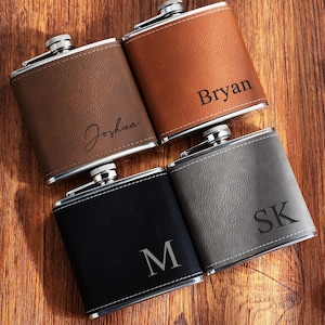 Personalisierte Leder Flachmann, Groomsmen Flachmann, 6 Unze