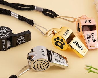 Personalized Stainless Steel Whistle: Engraved Coach Gift with Lanyard