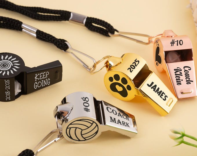 Personalized Stainless Steel Whistle: Engraved Coach Gift with Lanyard