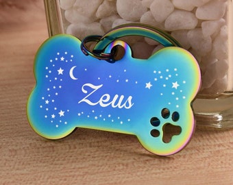 Placa de identificación para perros grabada en forma de hueso: placa de acero inoxidable para mascotas con dirección/teléfono.