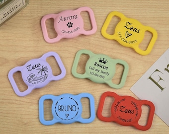Engraved Pet AirTag Collar Holder: Custom Silicone Slide-On Dog Name Tag