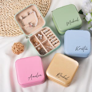 Personalized PU Leather Travel Jewelry Box, Engraved Organizer Case, Bridesmaid Gift