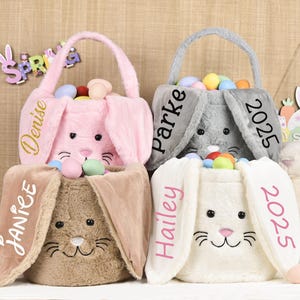 Personalized Plush Easter Basket, Easter Bucket, Kids Bunny Basket with Name, Custom Easter Bag,Easter Gift for Kid Girl Boy,Easter Egg Hunt