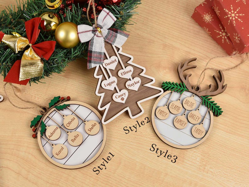 Custom Wooden Family Christmas Ornament, 2024 Family Christmas Tree