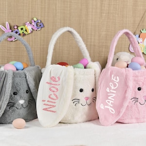 Personalisierter Plüsch-Osterkorb, Ostereimer, Kinderhasenkorb mit Namen, Benutzerdefinierte Ostertasche, Ostergeschenk für Kind-Mädchen-Jungen, Ostereiersuche