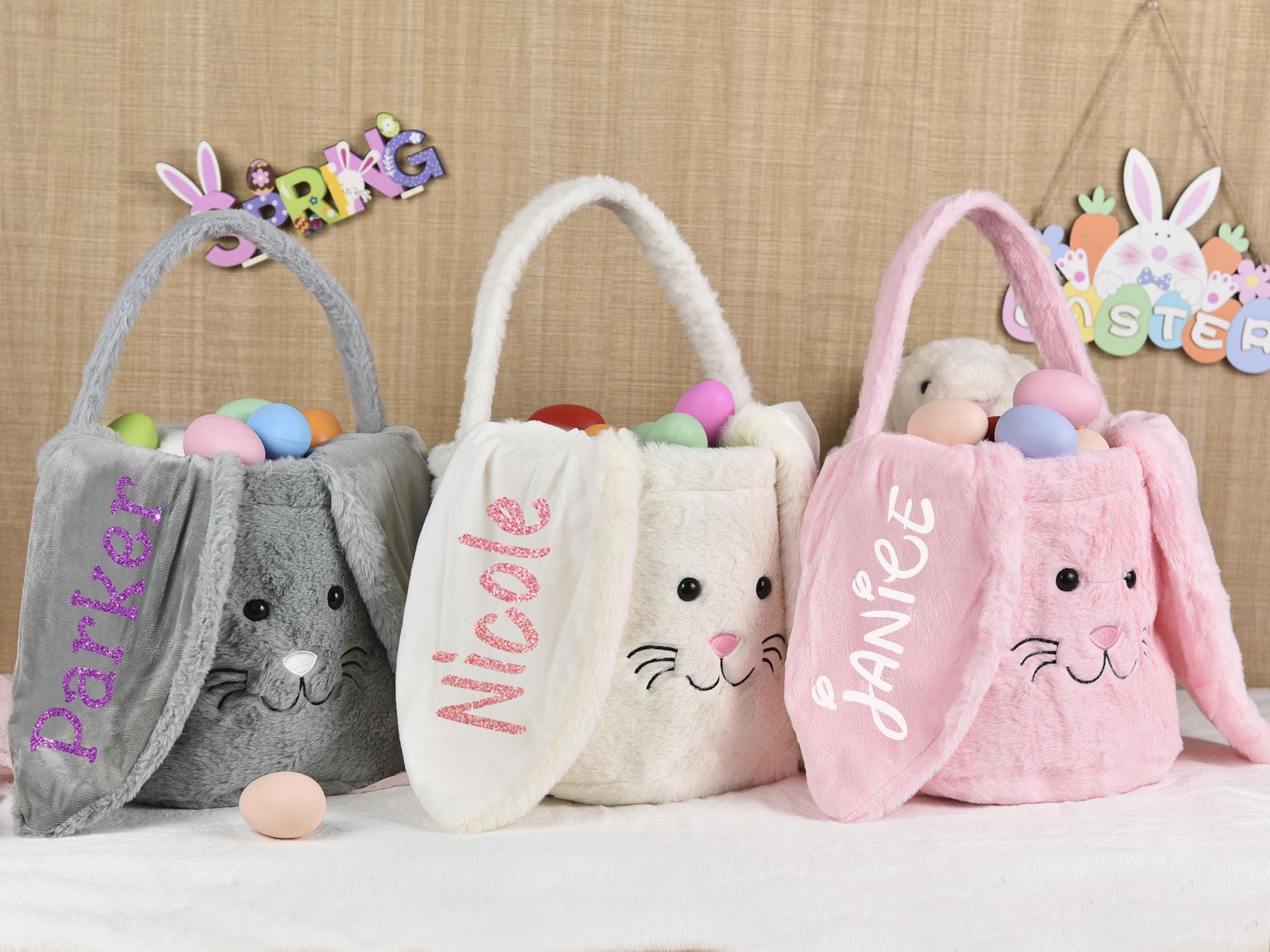 Personalized Plush Bunny Easter Basket: Kids Easter Egg Hunt Bag