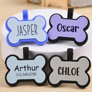 Bone Shaped Silent Dog Tag, Silicone Dog Tags Personalized, Dog ID Tags, Pet ID Tag, Engraved Soundless Pet/Dog/Cat Tag Dog Tag, Collar Tags