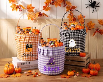 Ruffle Halloween Basket Personalized, Custom Name Trick or Treat Bag, Kids Halloween Gifts