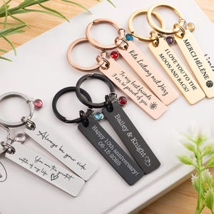 Custom Keychain with Birthstone, Personalized Keyring, Custom Engraved Drive Safe Keychain, Stainless Steel Keychain, Birthday Gift for Him
