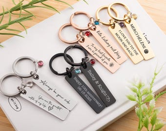 Custom Keychain with Birthstone, Personalized Keyring, Custom Engraved Drive Safe Keychain, Stainless Steel Keychain, Birthday Gift for Him