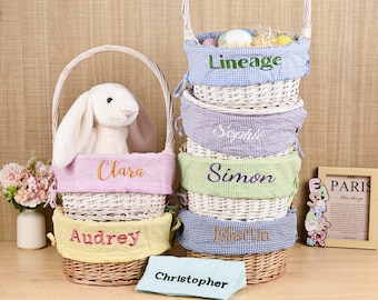 Personalized Wicker Easter Basket Liner, Customized Easter Basket Liner with Name or Monogram, Girl Boy Seersucker Easter Basket Liner Gifts