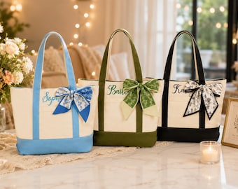 Custom Name Tote Bag, Embroidered Canvas Boat Tote Bag, Personalised Bridesmaid Gift bag, Wedding Gift & Bridal Party Favor