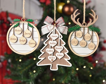 Custom Engraved Wooden Family Christmas Ornament, Personalized Holiday Keepsake