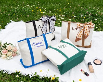 Embroidered Canvas Tote Bag, Personalized Bridesmaid Wedding Favor Bag