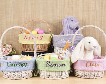 Personalized Wicker Easter Basket Liner, Customized Easter Basket Liner with Name or Monogram, Girl Boy Seersucker Easter Basket Liner Gifts