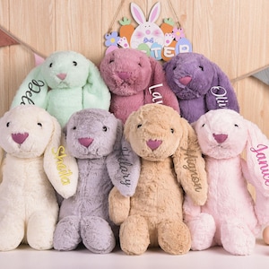 Embroidered Easter Bunny Rabbit Personalized,Custom Monogrammed Bunny Rabbits,Easter Gifts, Bunny Toy,Bunny Soft Plush Toy,Flower Girl Gifts