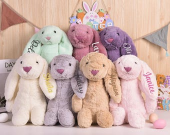 Embroidered Easter Bunny Rabbit Personalized,Custom Monogrammed Bunny Rabbits,Easter Gifts, Bunny Toy,Bunny Soft Plush Toy,Flower Girl Gifts