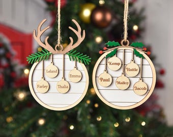 Personalized Family Christmas Ornament, Engraved Wooden Holiday Keepsake