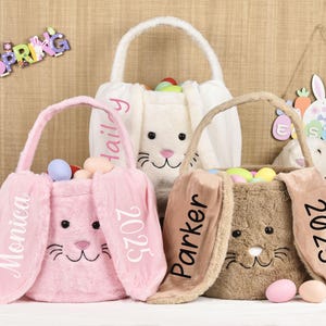Kids Bunny Basket with Name, Personalized Plush Easter Basket, Easter Bucket, Custom Easter Bag,Easter Gift for Kid Girl Boy,Easter Egg Hunt