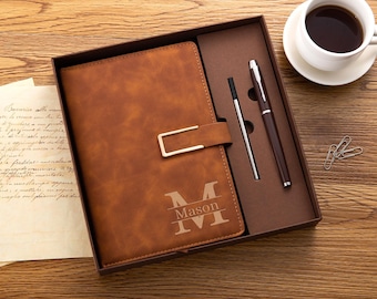 Personalized Leather Notebook Journal Gift Set, Birthday & Anniversary, Present for Dad/Husband/Boyfriend