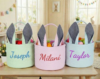 Gepersonaliseerde paasmand met paashaas, geborduurd naamzakje voor kinderen