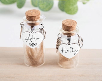 Personalized Pet Memorial Jar: Fur or Ashes Keepsake with Paw & Wings Charm