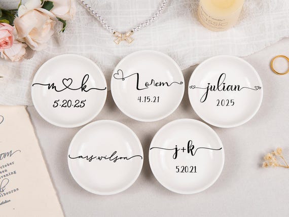 Custom Jewelry Trinket Tray, Personalized Ceramic Ring Holder, Name Ring Dish,  Bridesmaid Proposal, Wedding & Anniversary Gift